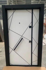 Modern White geometric Security Door with black frame
