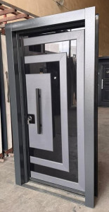 This is a modern metal and glass security Door