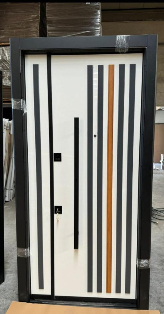 Luxury Turkish-style Security Door in a black and white finish with a single wood-finish