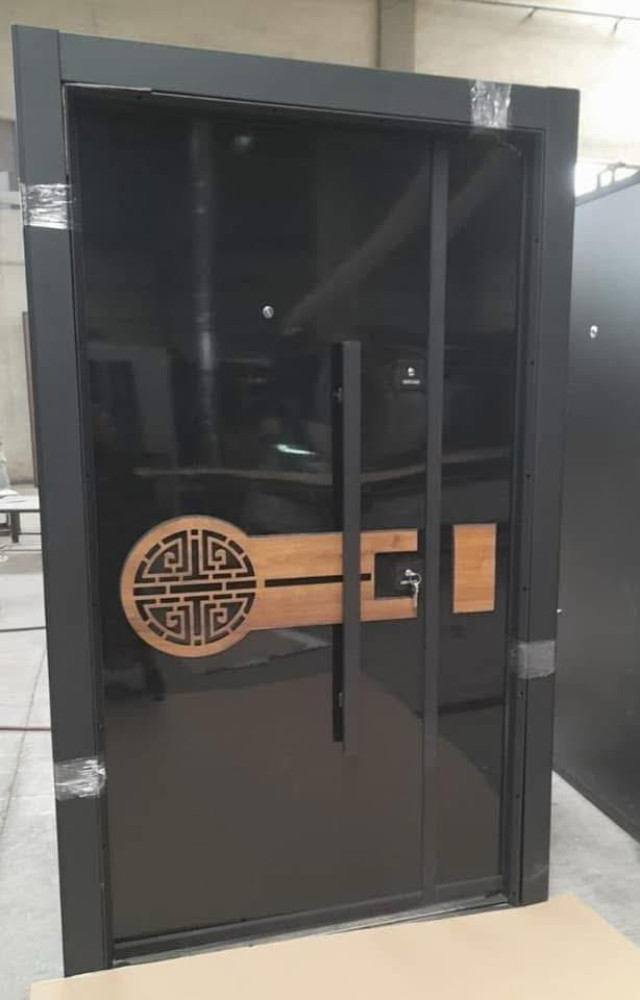 Black Turkish Security Door with a wood accent 