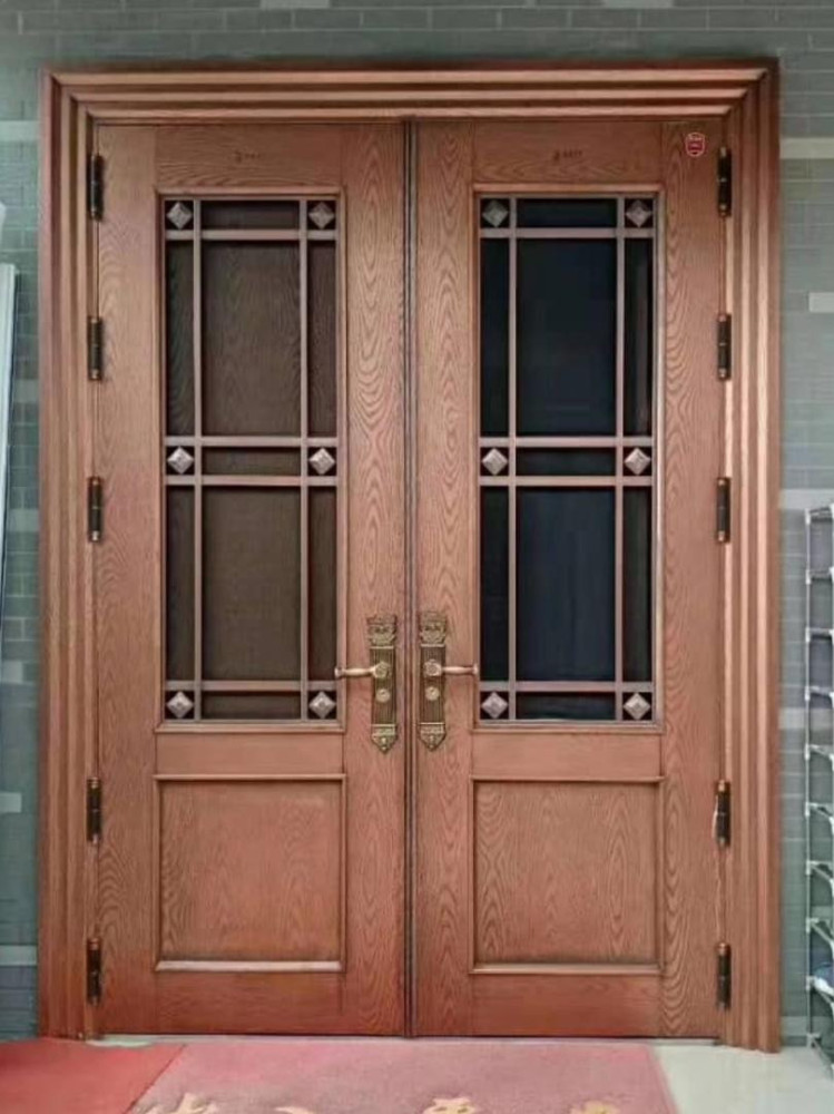Double-leaf security Door with a copper or brown metal finish