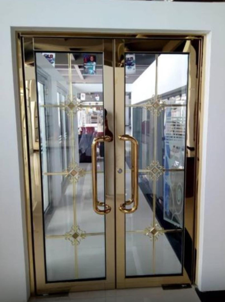 Set of Luxury gold stainless steel and glass double Entrance doors