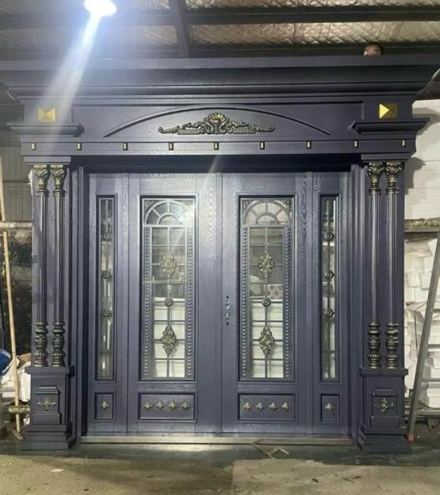 Luxury Double Security Door with glass inserts and decorative molding