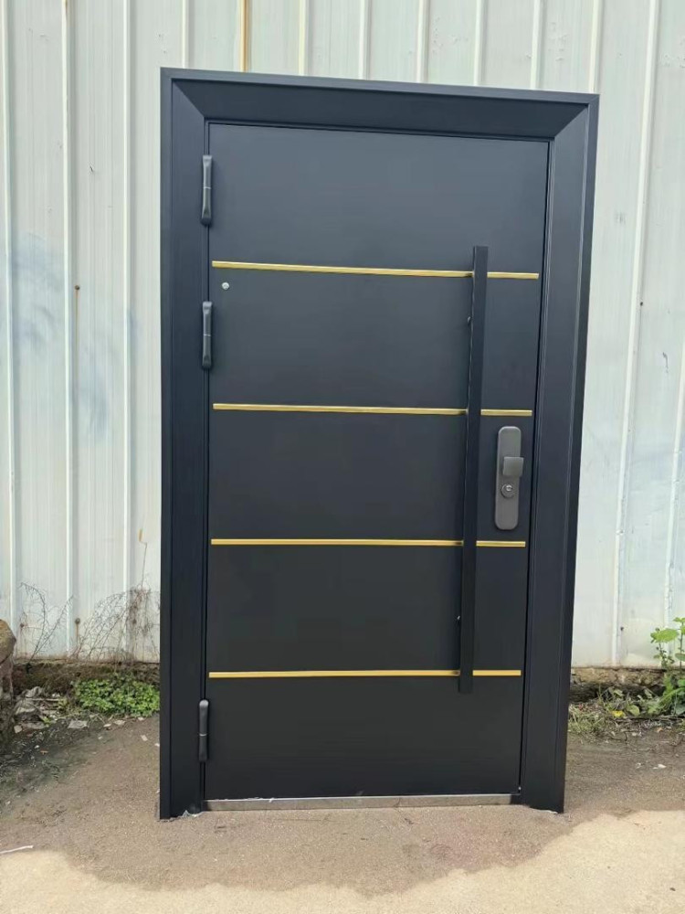 Modern Black steel Security Door with gold accents