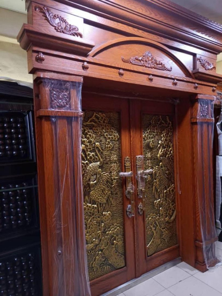 Double Security Door a copper cast or Turkish-style with a wooden frame and ornate