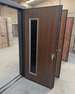 high-security Turkish Steel Entrnace door with a modern dark wood finish