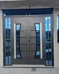 Modern Aluminum glass double entry door with tempered glass panels and flurocarbon coating