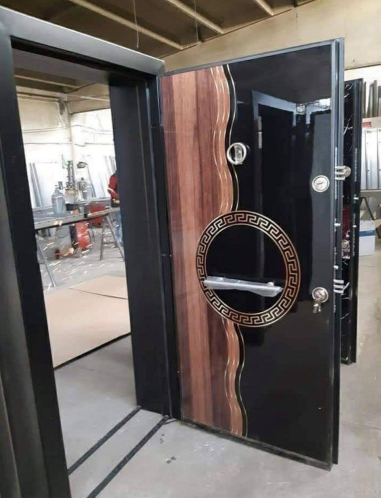 Orange powder-coated Steel fire exit door