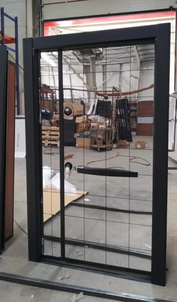 Metal single door with a White marble finish 