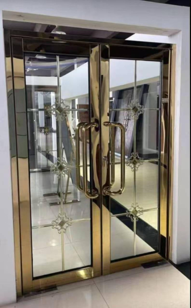 Stainless steel and glass swing door