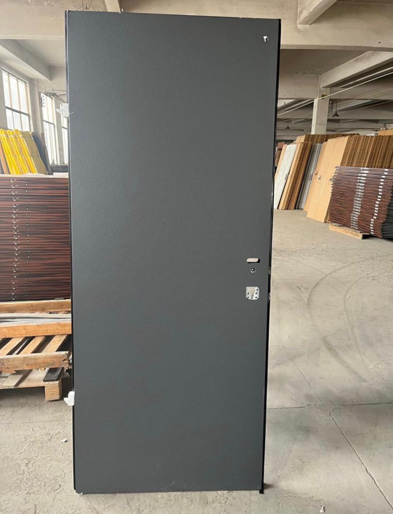 modern, charcoal-coloured metal security door