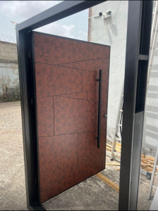 Modern Pivot Security Door with Brown finish