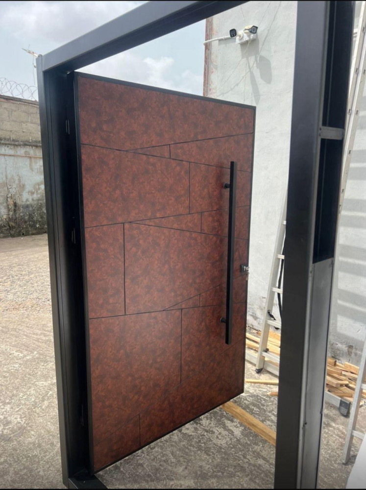 Modern Pivot Security Door with Brown finish
