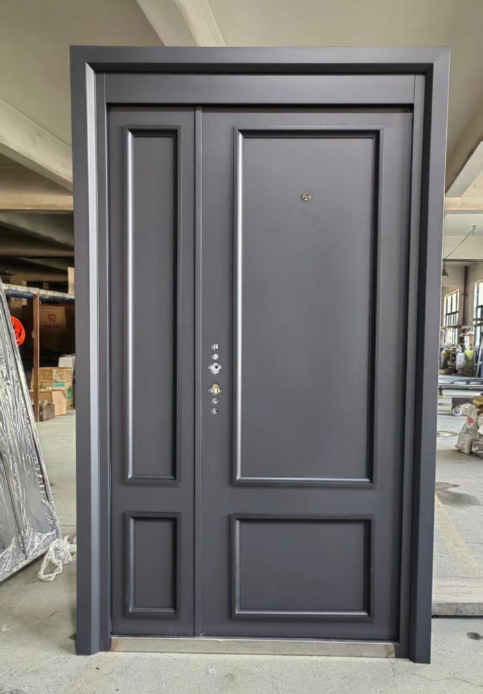 grey-cloured steel Security Door with a side panel