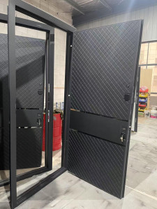 Modern Steel Security Door featuring a diagonal pattern design and high-security locking mechanisms