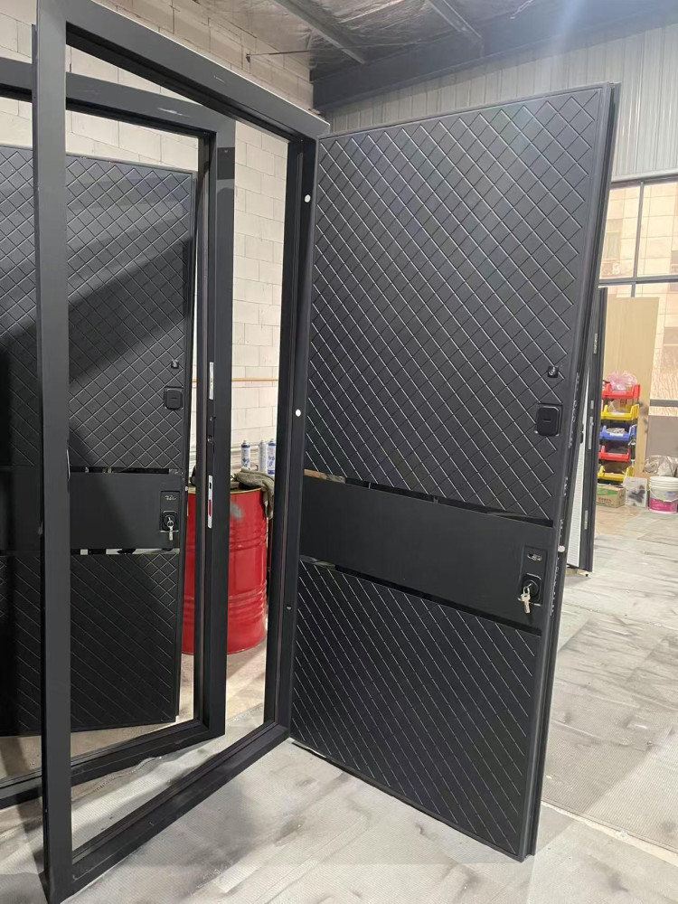 Modern Steel Security Door featuring a diagonal pattern design and high-security locking mechanisms