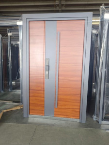 modern wooden-finish security entrnace door