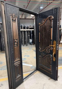 Turkish cast Security door, often marketed for its armoured structure, decorative copper-coloured pillars, and multi-lock system