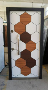 Turkish steel Security door features a modern, geometric hexagon design and high-security locks