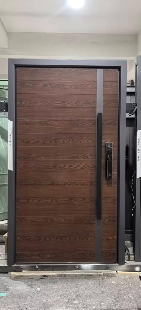 Modern steel security door with high-security entrance door 